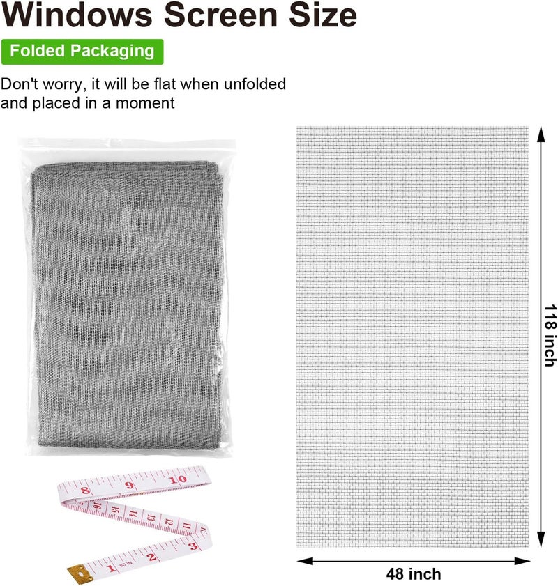 Ouskr Replacement Window Screens, 48X118 Inch Durable Window Screen Mesh for Patio Porch Door Windows, DIY Adjustable Fiberglass Screen Repair Kit Sliding Net Roll Pet, Grey by - Image 2